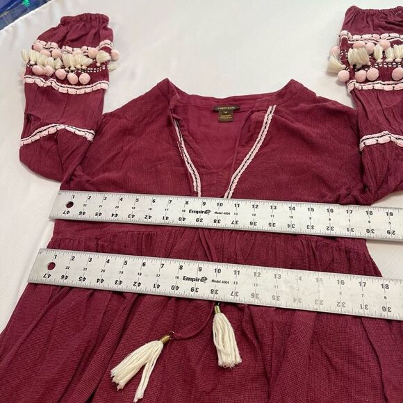 Anthropologie Vineet Bahl Pom Pom Burgundy Tunic Top Size Medium - Picture 8 of 11